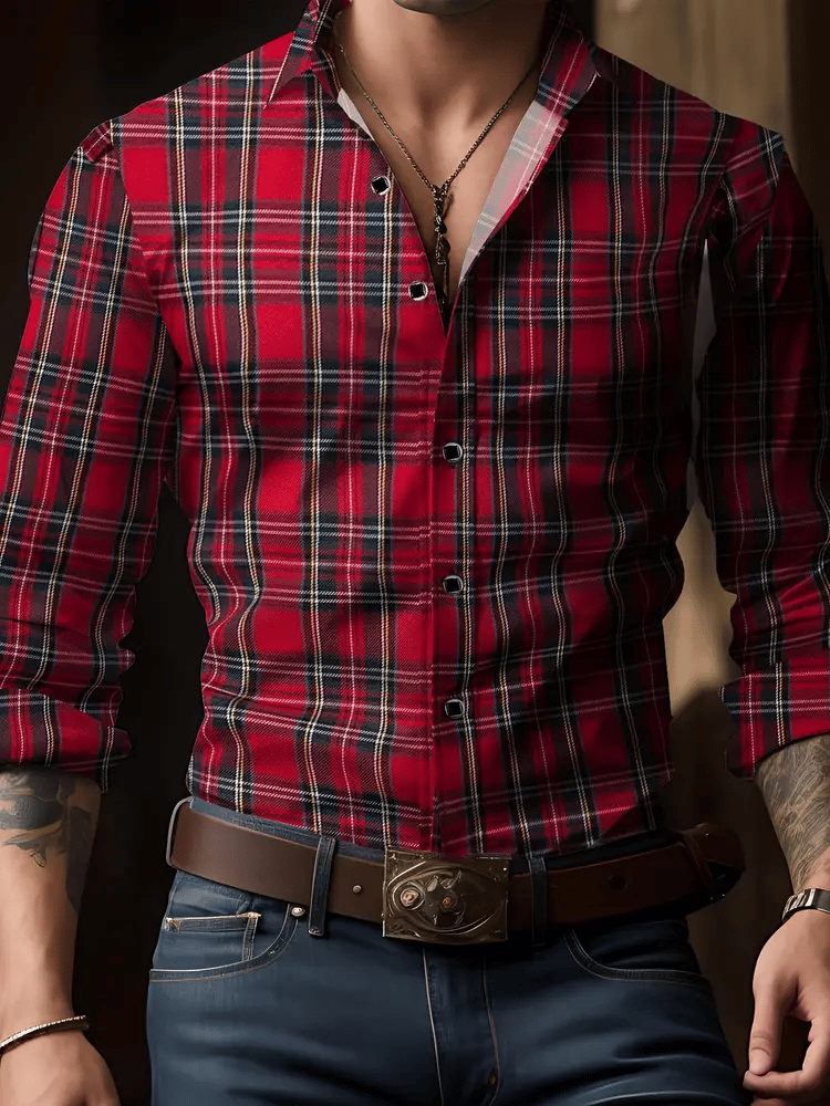 Camisa a cuadros ejecutivo de manga larga para hombre