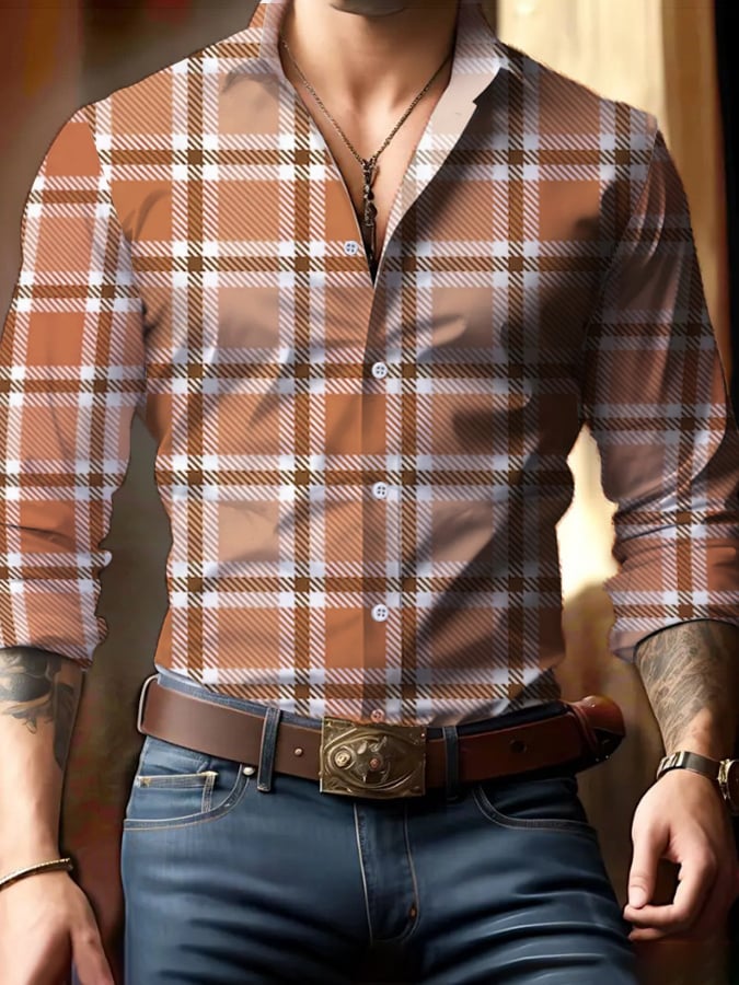 Casual ejecutivo Checkered Princamiseta para hombre