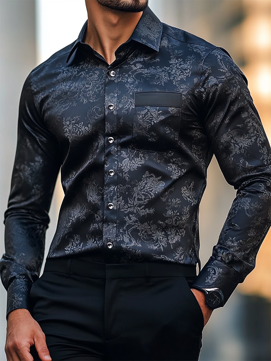 Camisa satén Luxe de manga larga con botones para hombre