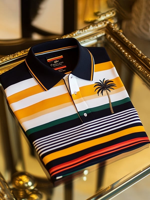 Camisa polo vintage ejecutivo Riding Logo rayas estampado de manga larga para hombre
