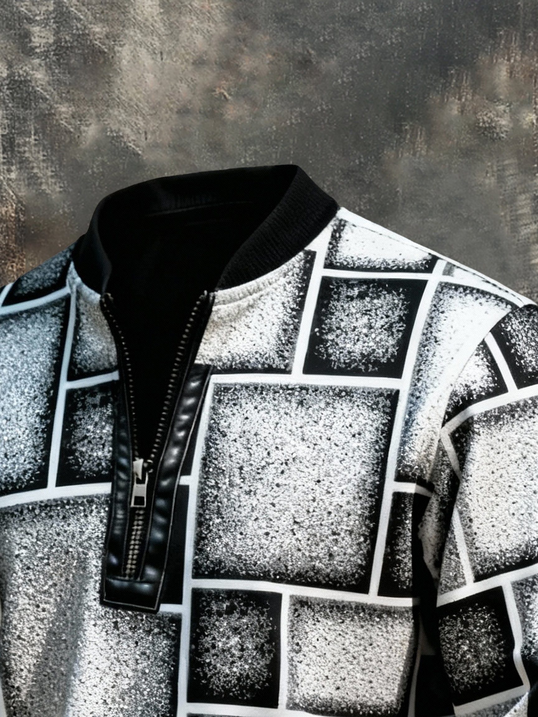 Sudadera vintage Color-Block estampado con cierre con gorrasucha para hombre