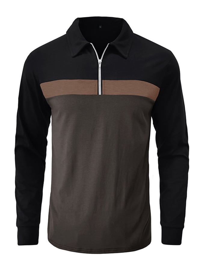 Camisa polo Colorblock cierre de manga larga para hombre