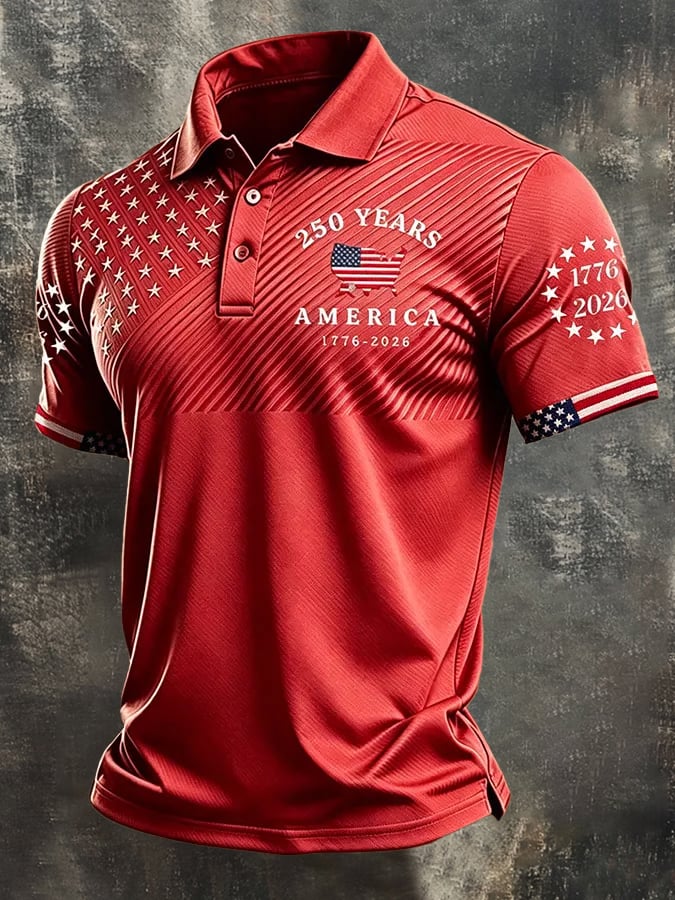 Camisa polo retro "Patriot" Color-Block de manga corta para hombre