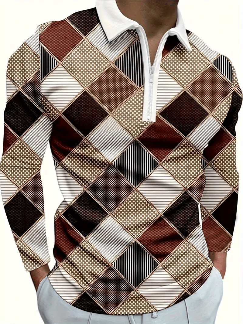 Camisa polo ejecutivo de lujo a rayas Zip-Neck para hombre