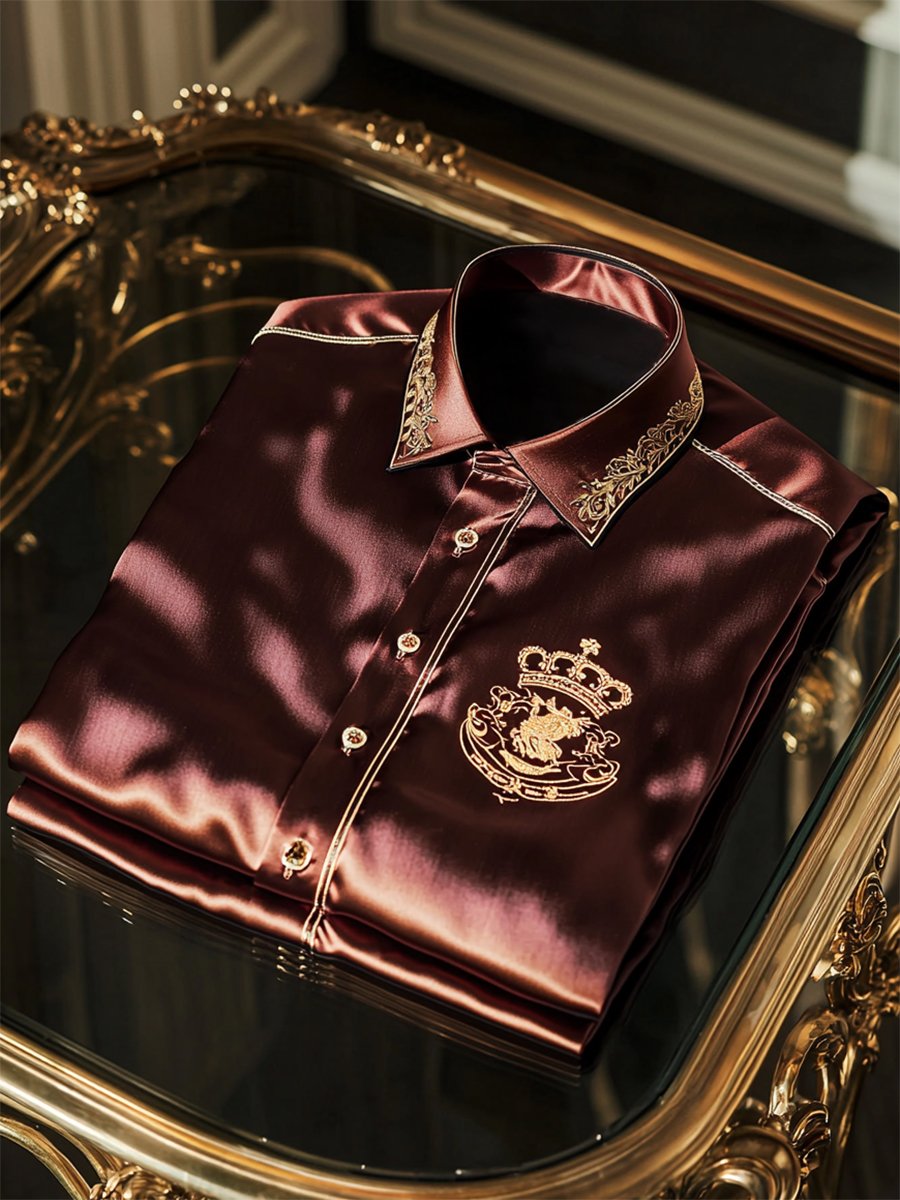 Camisa satén Luxe de manga larga con botones para hombre