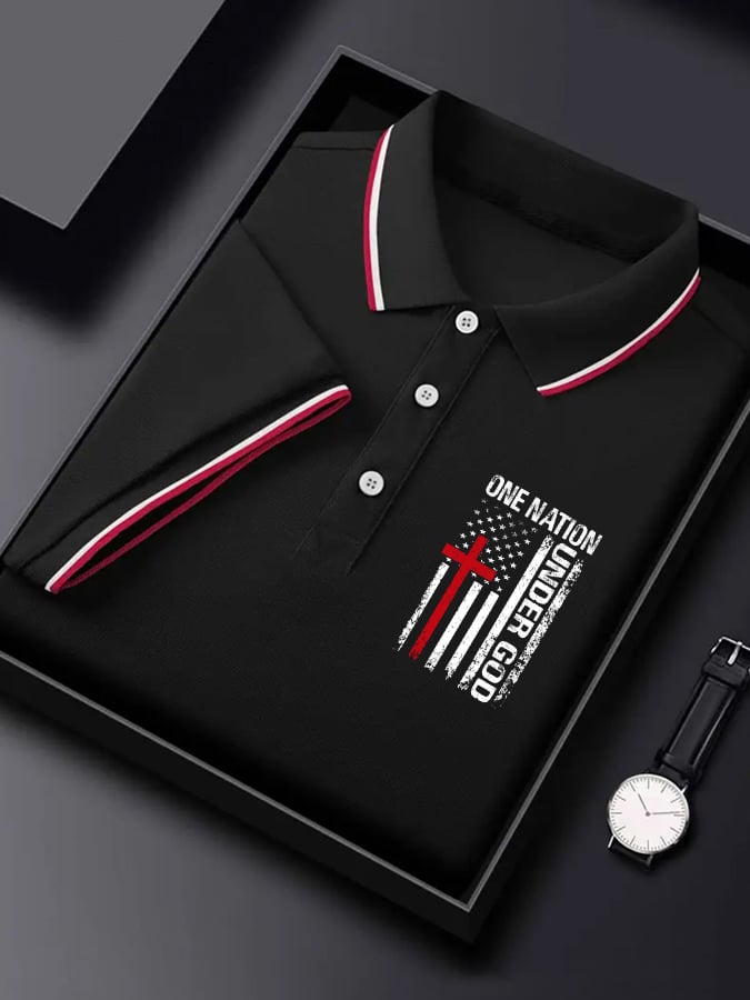 Camisa polo casual Contrast Color Faith de manga corta para hombre