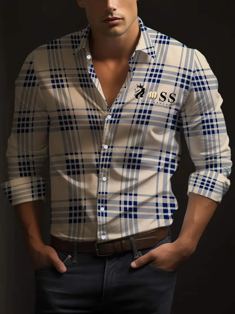 Camisa Street Style ejecutivo casual estampado de manga larga para hombre