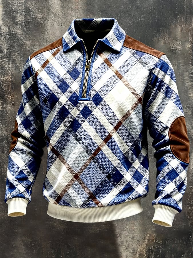 Sudadera retro en bloques de color estampado Color-Blocked con cierre para hombre