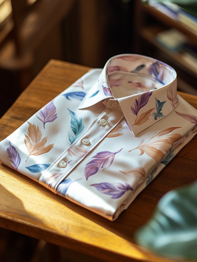 Camisa ejecutivo casual Pastel Leaf solapa de manga corta para hombre