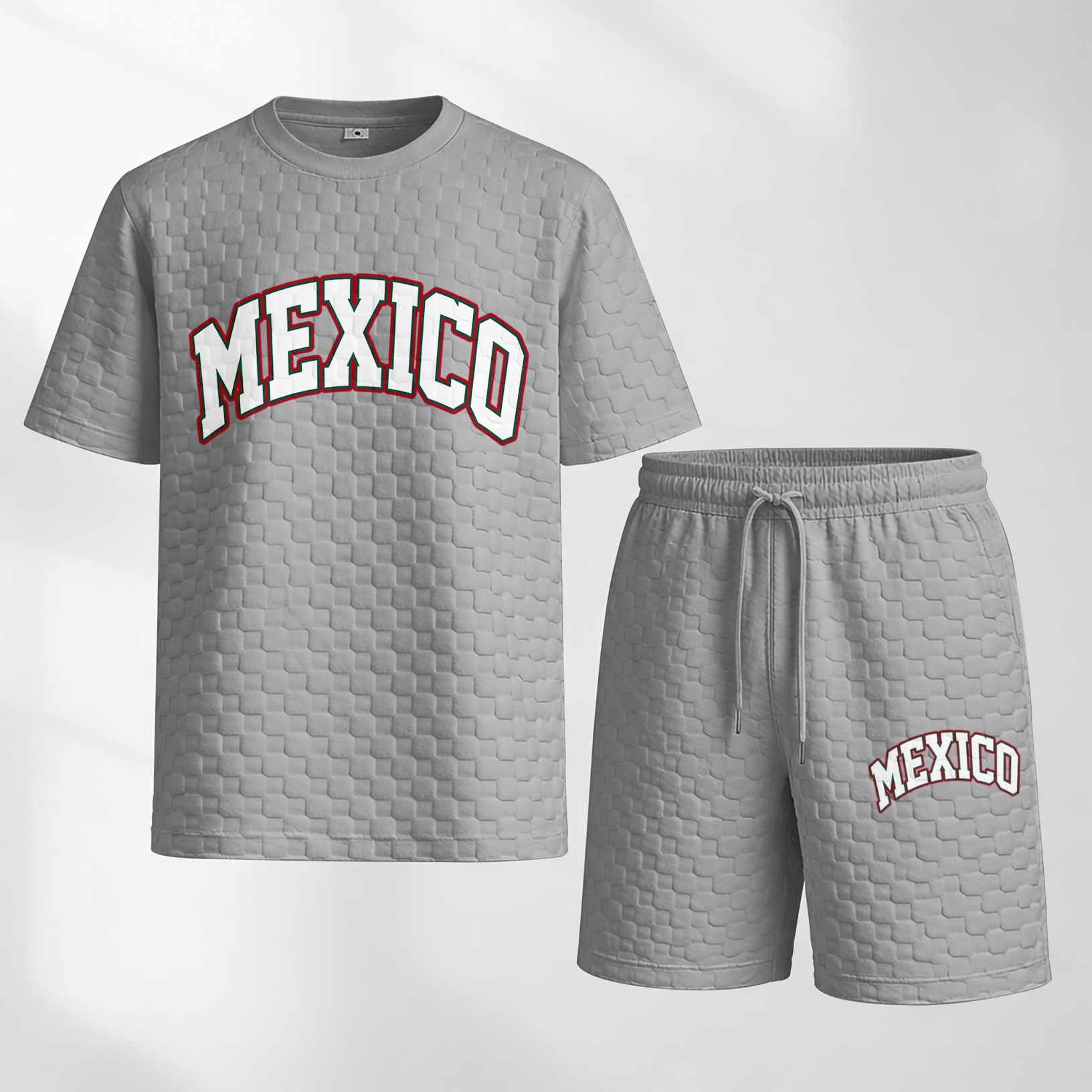 Camisa Spring/Summer Mexican-estampado a cuadros Drawstring shorts Set—A casual summer outfit featuring a de manga corta and shorts, ideal for both everyday wear and athletic activities para hombre