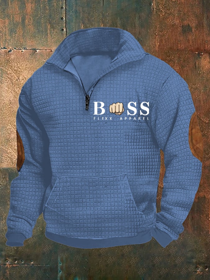 Sudadera retro Letter Design estampado Stand cuello Checkered Fabric para hombre