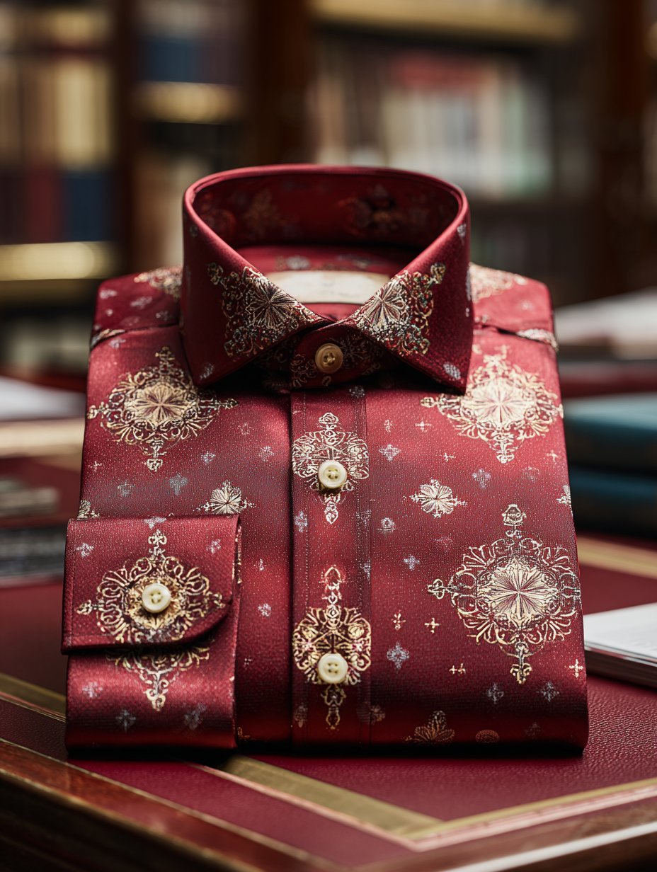 Camisa ejecutivo retro New Year Christmas estampado de manga larga para hombre
