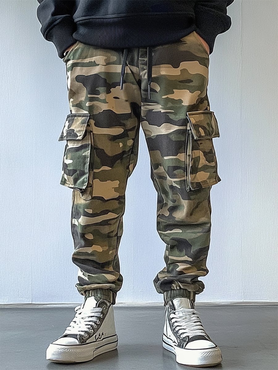 Retro camuflaje Multi-bolsillo Overalls para hombre