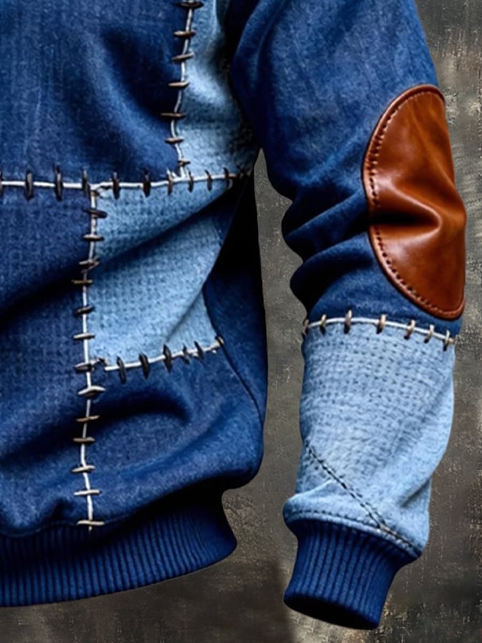 Sudadera vintage Color-Block estampado con cierre con gorrasucha para hombre
