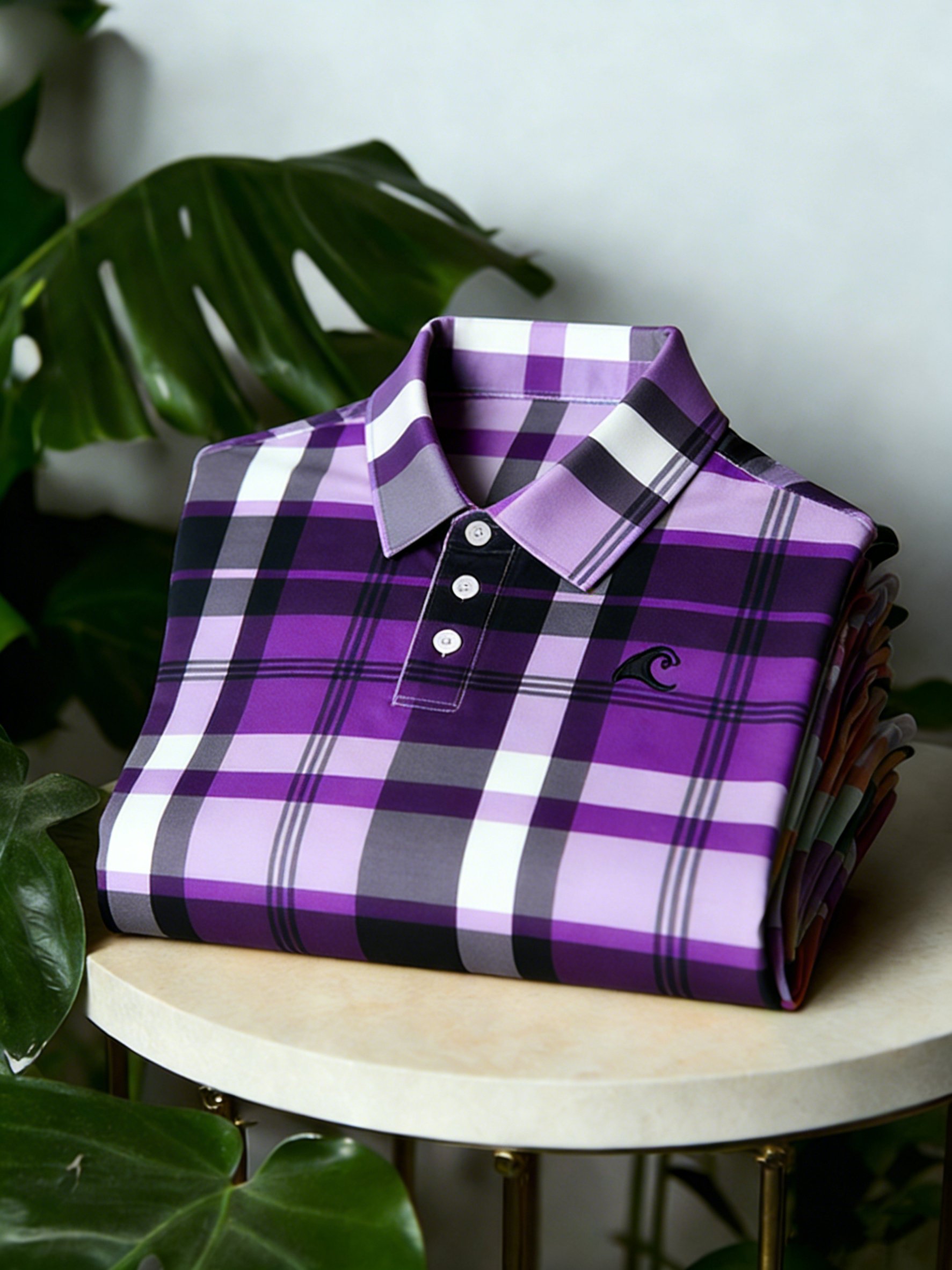 Camisa polo de corte entallado Surfer a cuadros para hombre