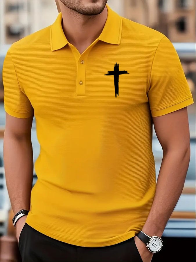 Camisa polo Faith Cross estampado Waffle para hombre