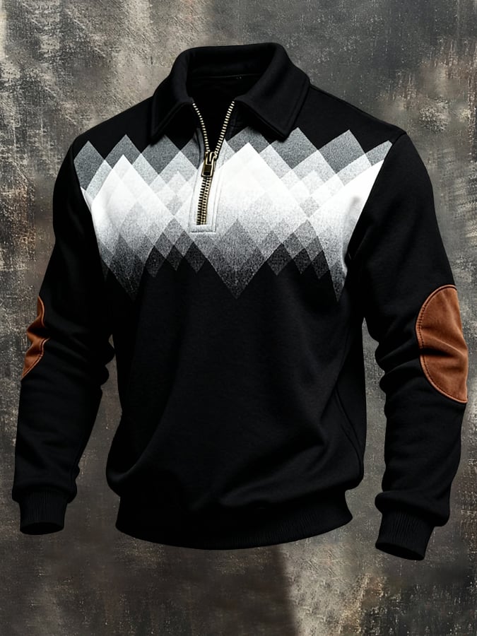 Sudadera vintage Color-Block estampado con cierre para hombre