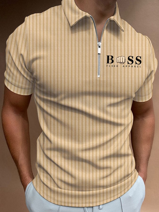 Camisa polo a rayas Lettering casual para hombre