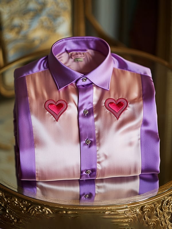 Camisa seda Valentine's Day de lujo casual de manga larga para hombre