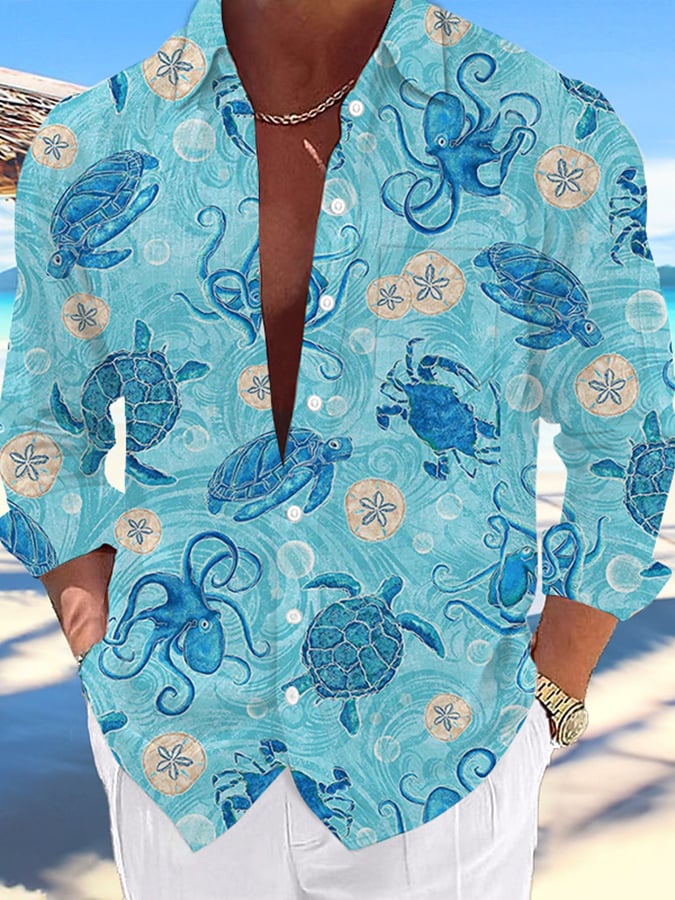 Camisa Hawaii Turtles estampado de moda Vacation And casual (With Pockets) para hombre