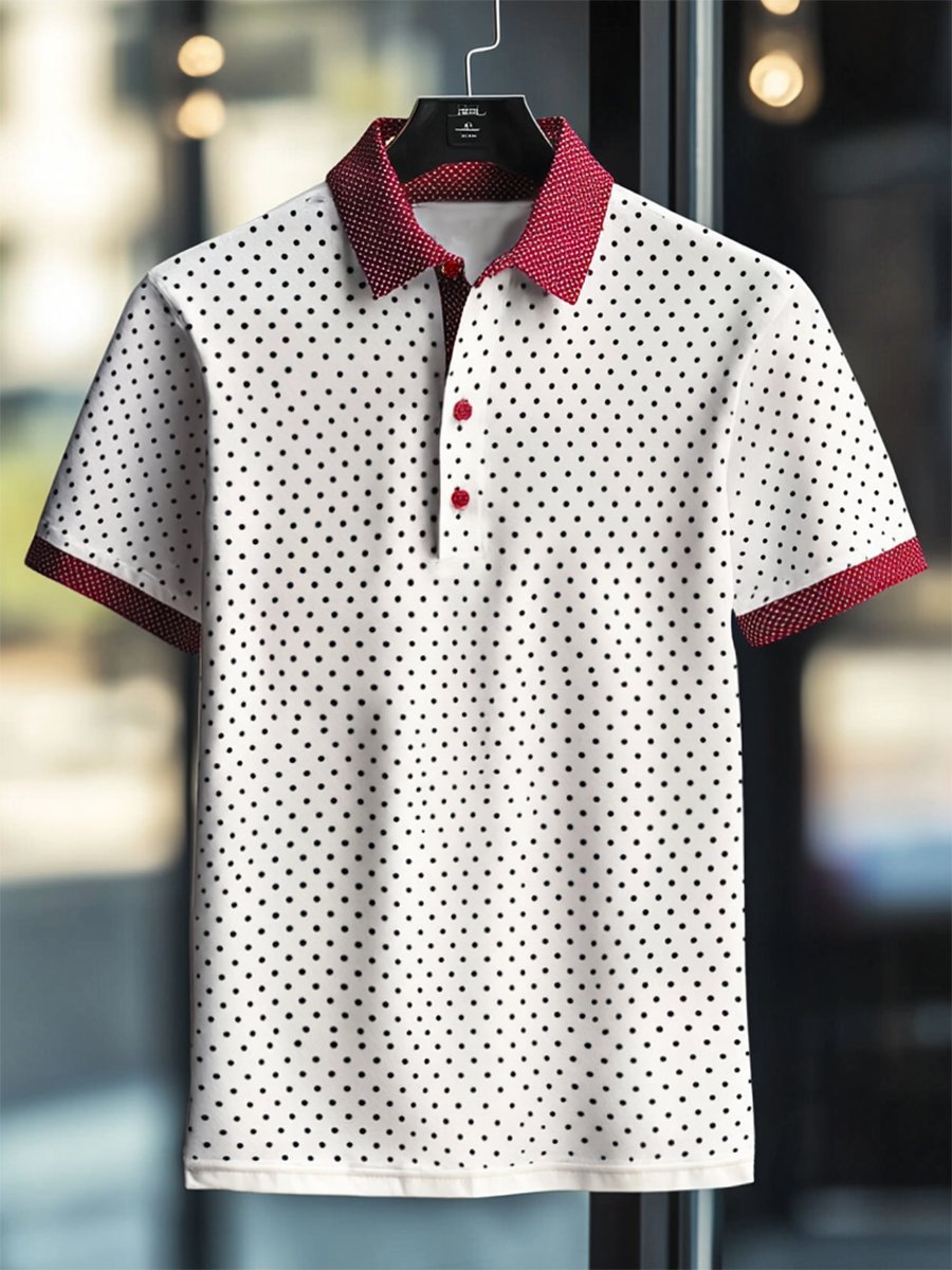 Camisa polo ejecutivo Polka Dot Button-Up de manga corta para hombre