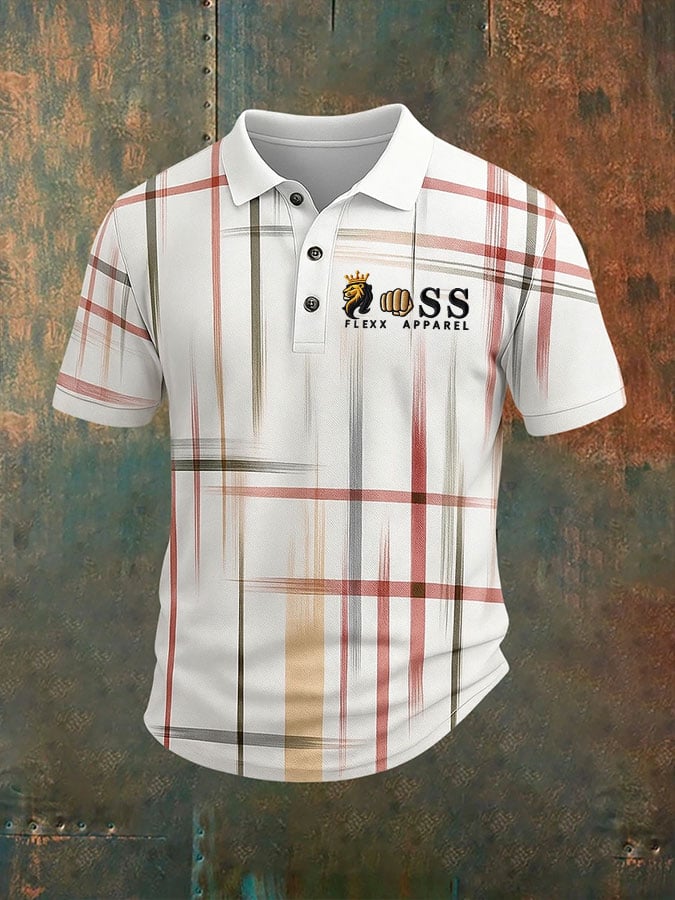 Camisa polo retro Letter Design estampado casual para hombre