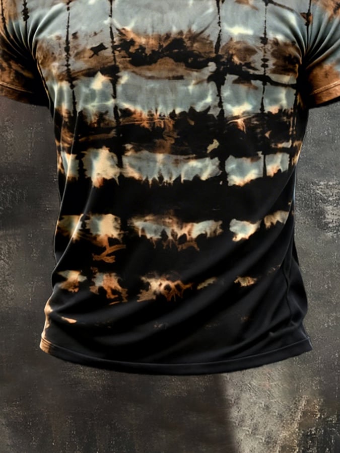 Camiseta retro estampado cuello redondo de manga corta para hombre