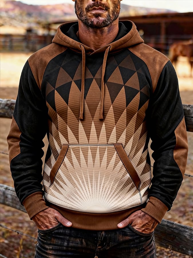 Sudadera retro desgastado en bloques de color estampado casual de manga larga para hombre