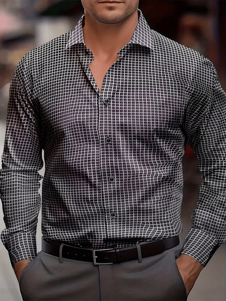 Camisa Street Style ejecutivo casual estampado de manga larga para hombre