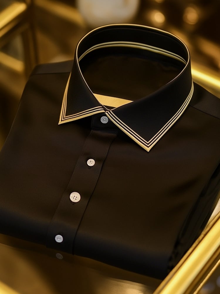 Camisa Black ejecutivo casual solapa de manga corta para hombre