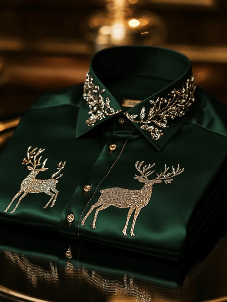 Camisa de lujo Romantic Christmas estampado de manga larga para hombre