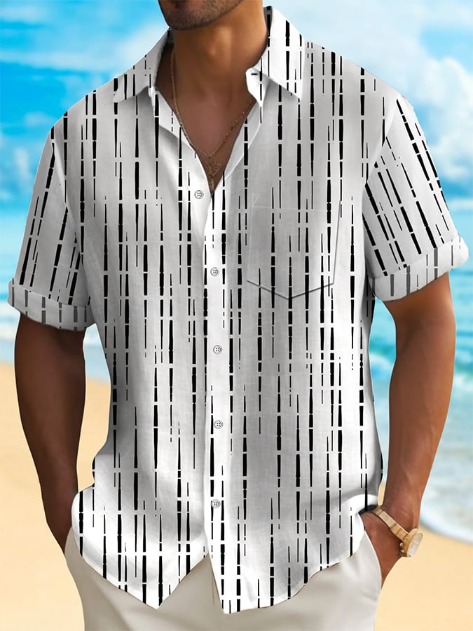 Camisa de modaable a rayas estampado Resort casual (Pockets Included) para hombre