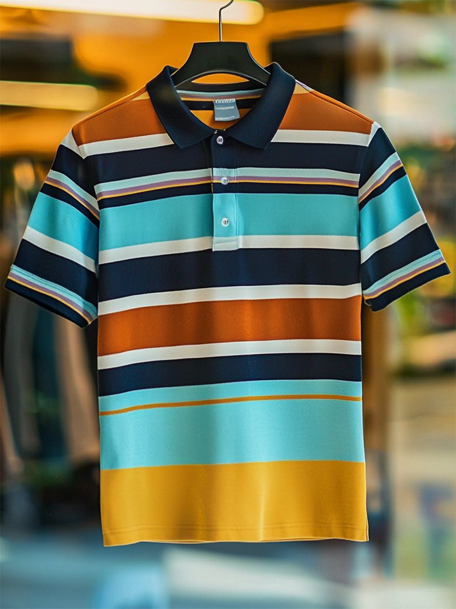 Camisa polo ejecutivo casual rayas estampado Button de manga corta para hombre