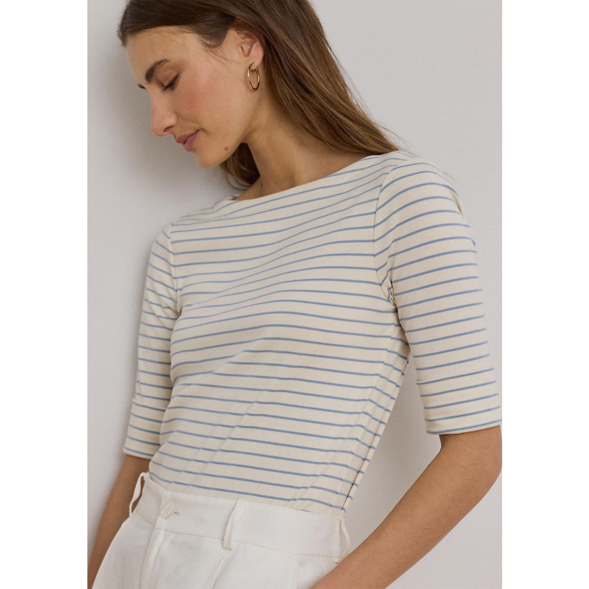 Striped Stretch Cotton Boatneck Shirt - 3