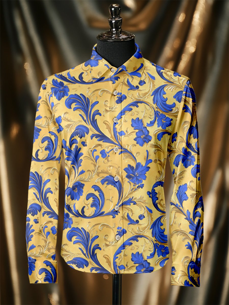 Camisa seda Baroque de lujo ejecutivo de manga larga para hombre