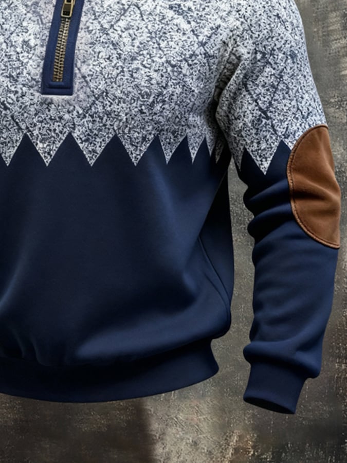 Sudadera retro en bloques de color estampado Color-Blocked con cierre para hombre