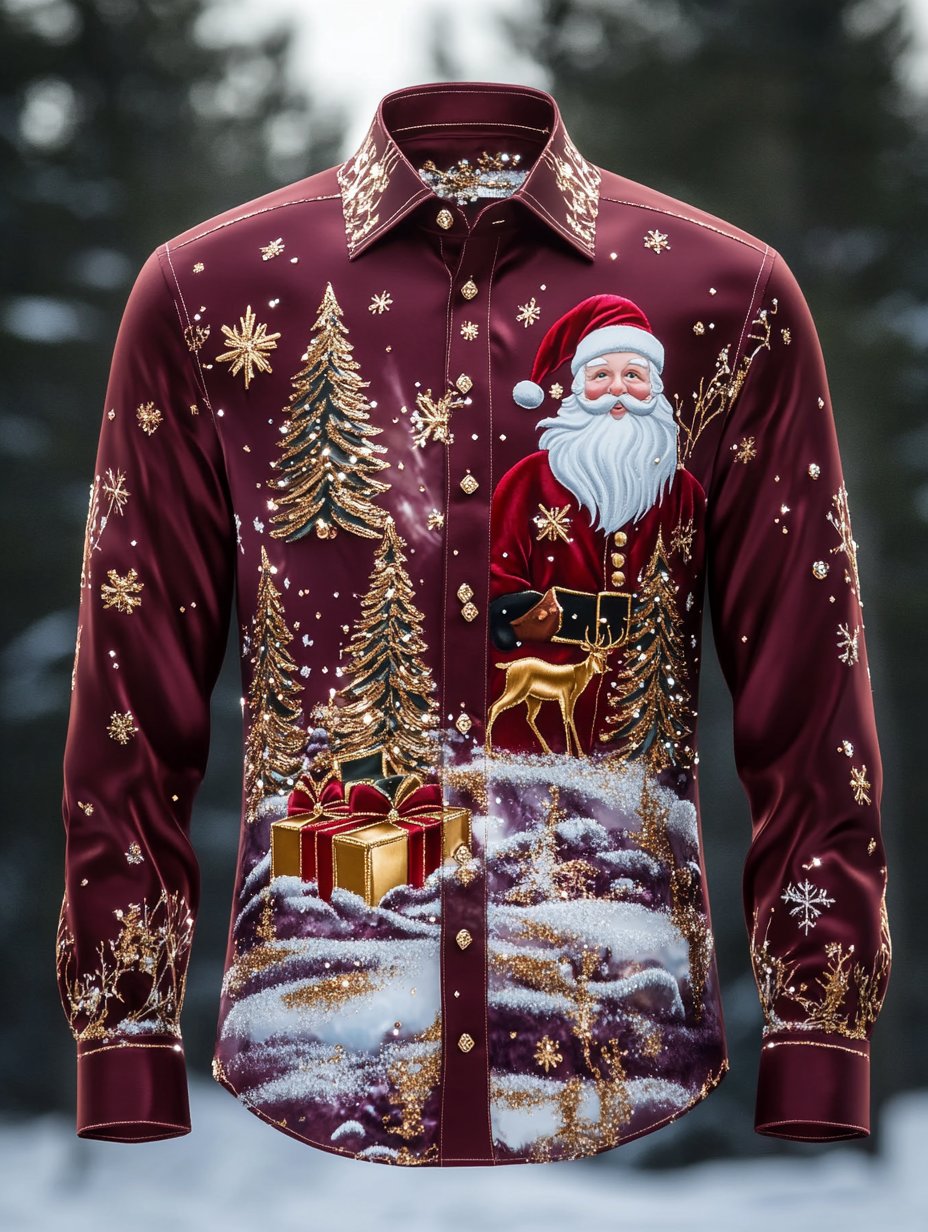 Camisa New Year Christmas estampado de manga larga para hombre