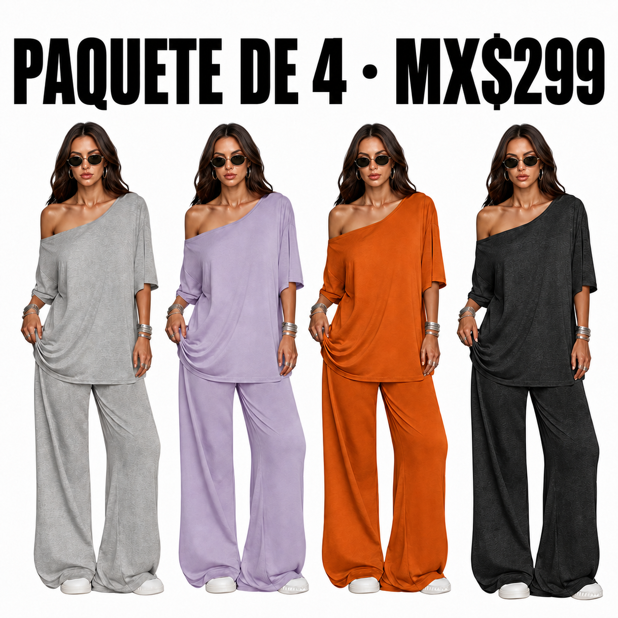 Conjunto de hombros descubiertos y pantalón de pierna ancha · vista 2