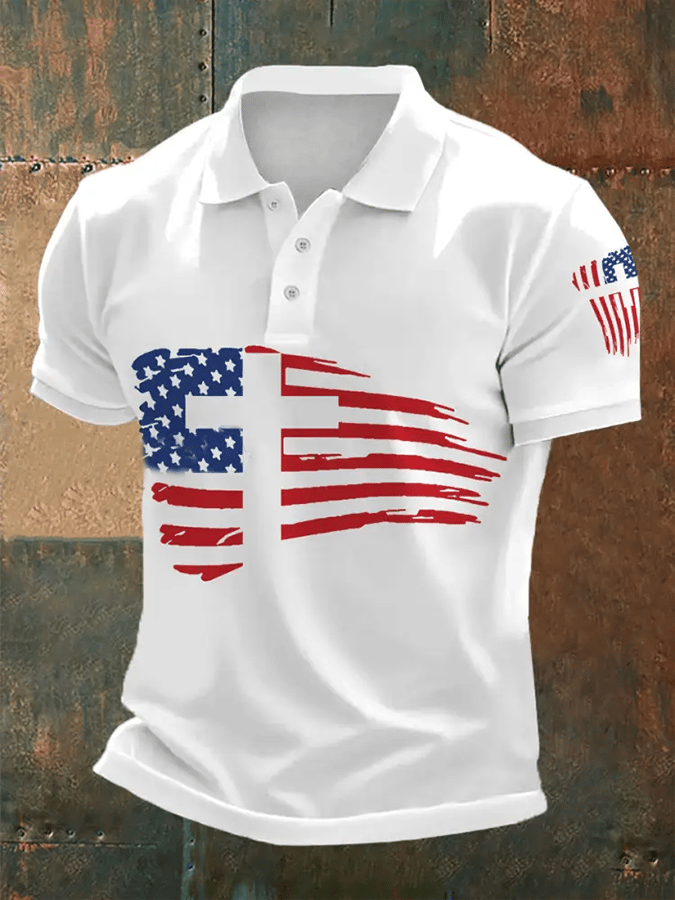 Camiseta Faith Cross America Flag estampado de manga corta POLO para hombre