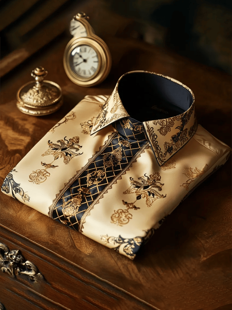 Camisa satén Luxe estampado de manga corta Button para hombre