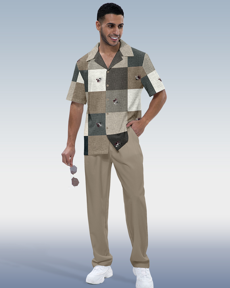 Camisa a cuadros estampado de manga corta walking suit 881 para hombre