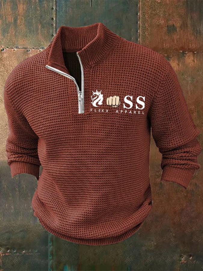 Sudadera retro Letter Design estampado cierre cuello jacquard tejidoted para hombre
