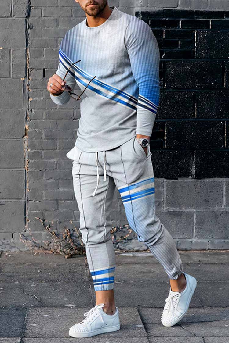 Camiseta de moda Blue Line Gradient de manga larga And pantalón Co-Ord