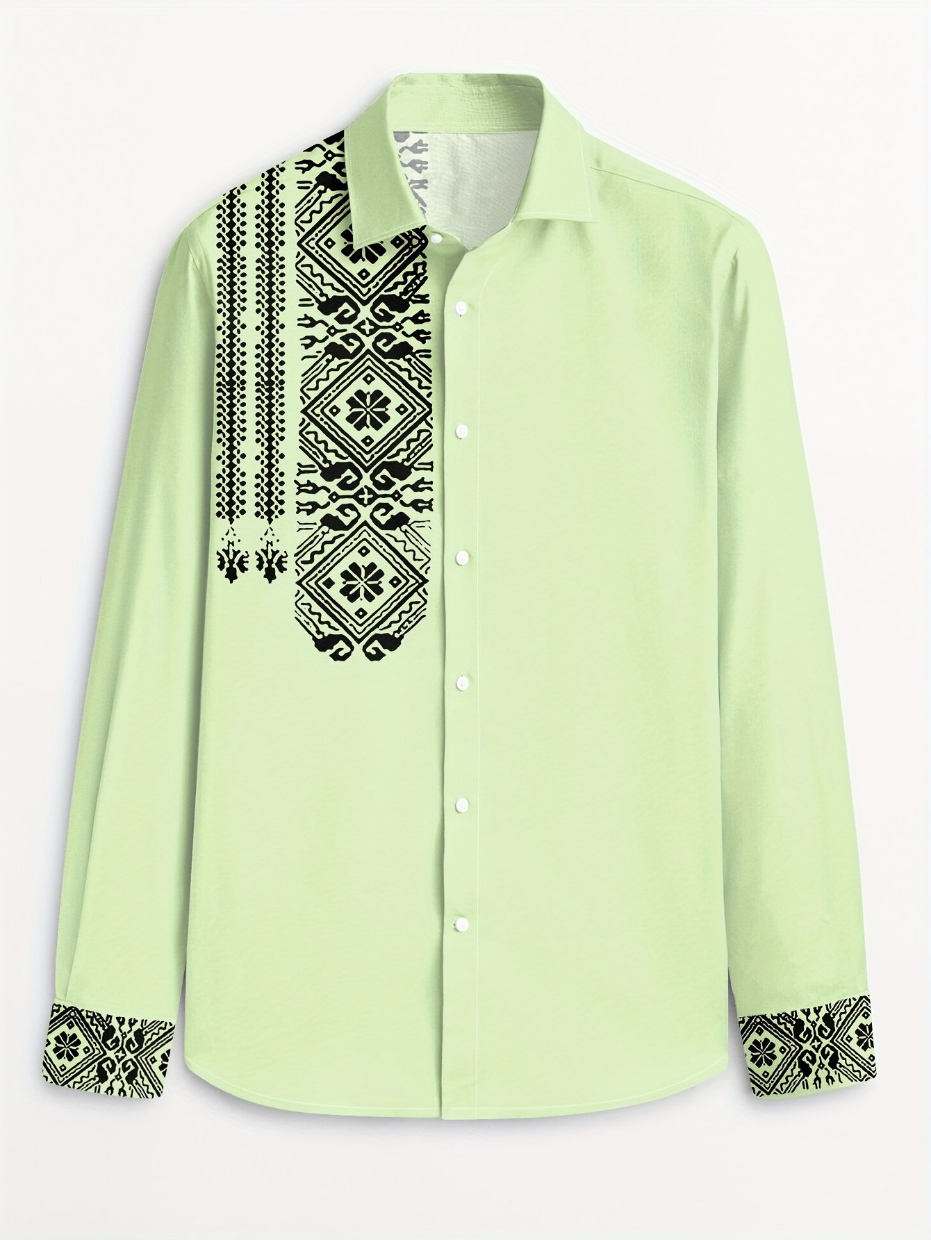Camisa Street Style ejecutivo casual Ethnic estampado de manga larga para hombre