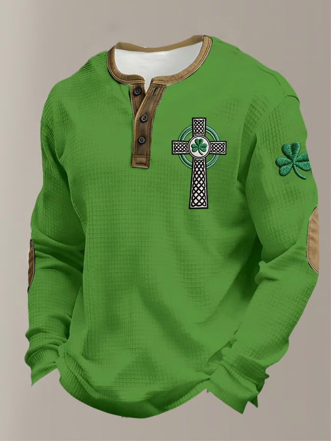 Camisa St. Patrick's Day estampado casual Henley para hombre