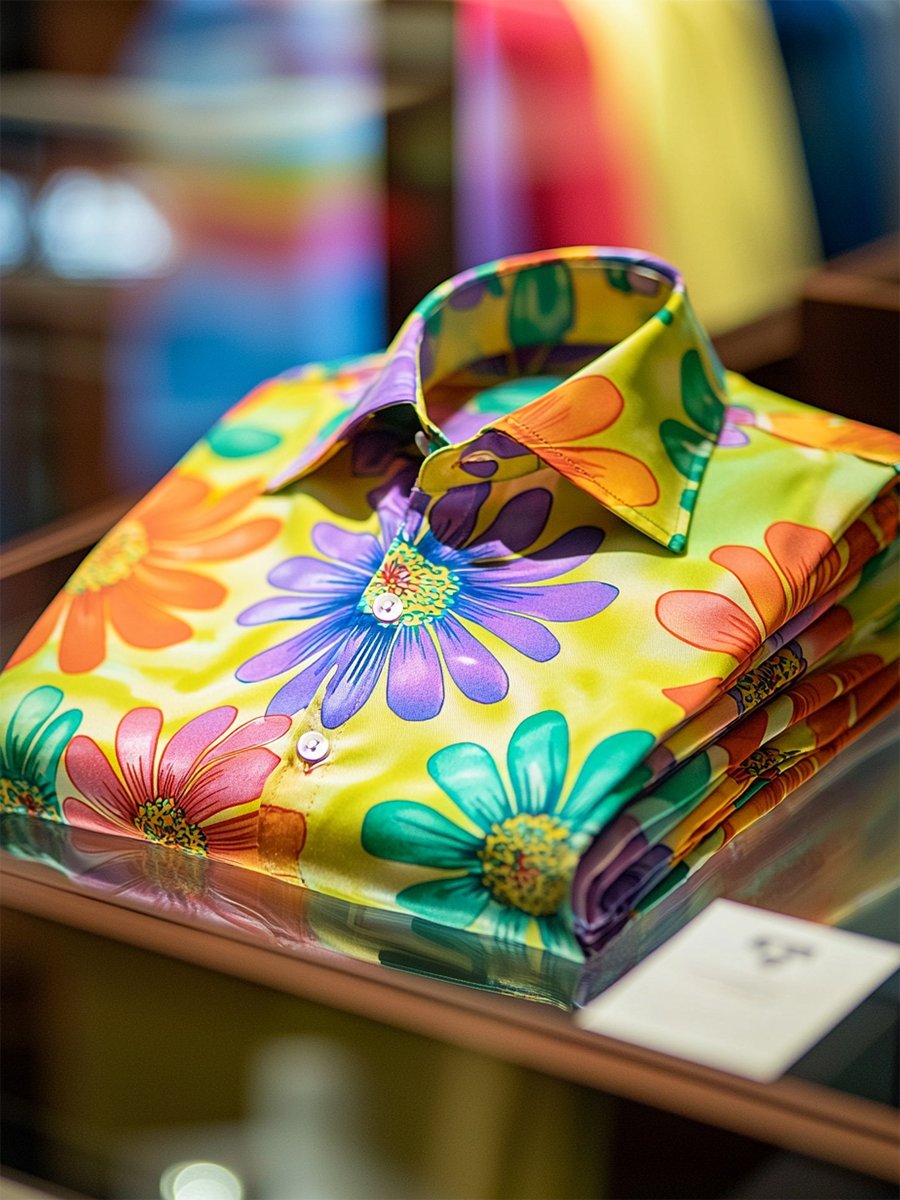 Camisa satén Luxe hawaiano estampado de manga corta Button para hombre