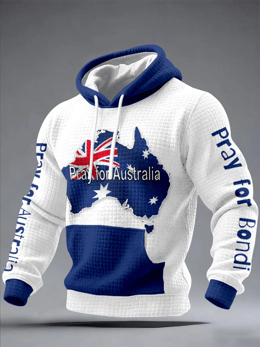 Sudadera Pray For Australia, Pray For Bondi estampado casual con gorrasucha para hombre