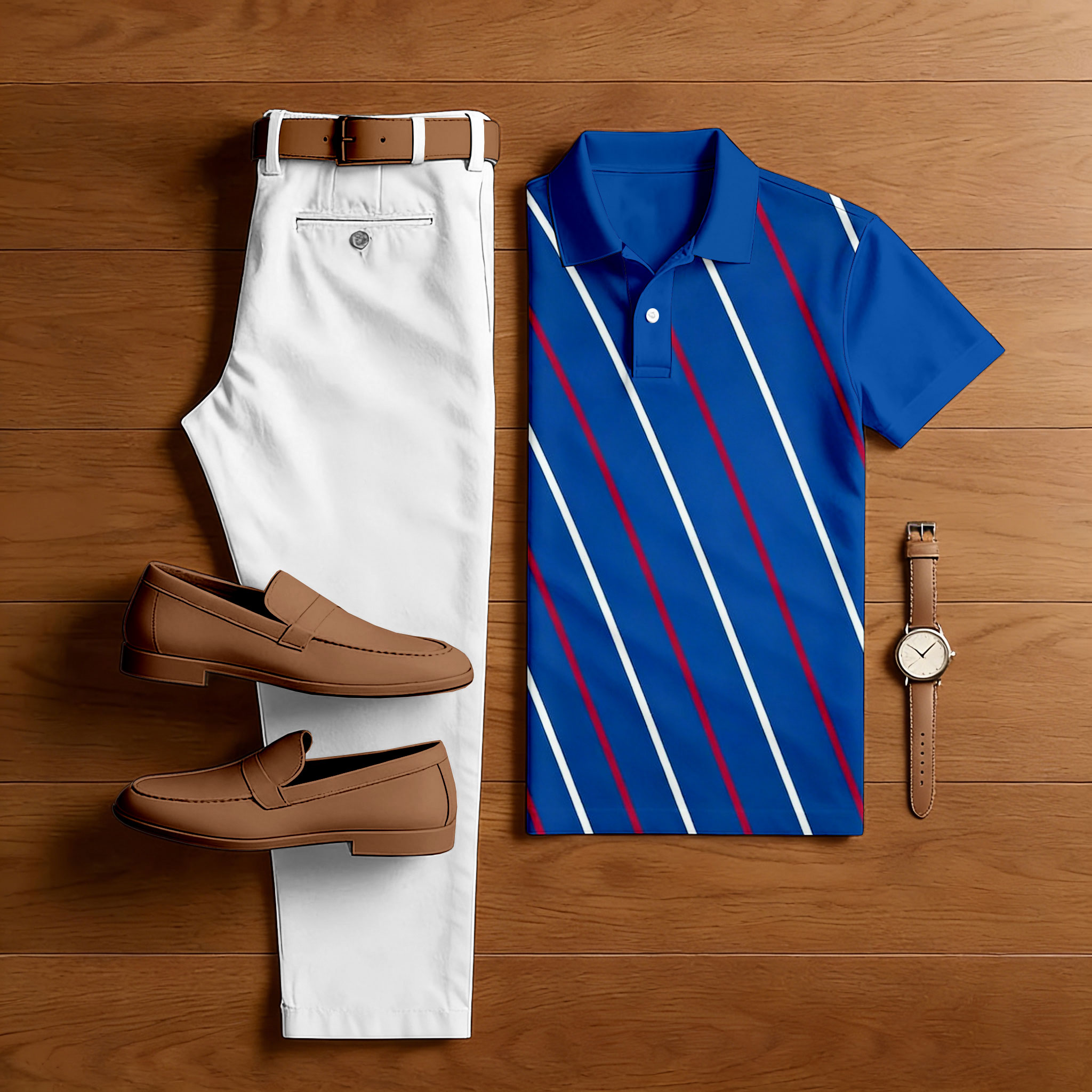 Conjunto de dos piezas casual Dark Blue Slash estampado camisa polo And pantalón para hombre