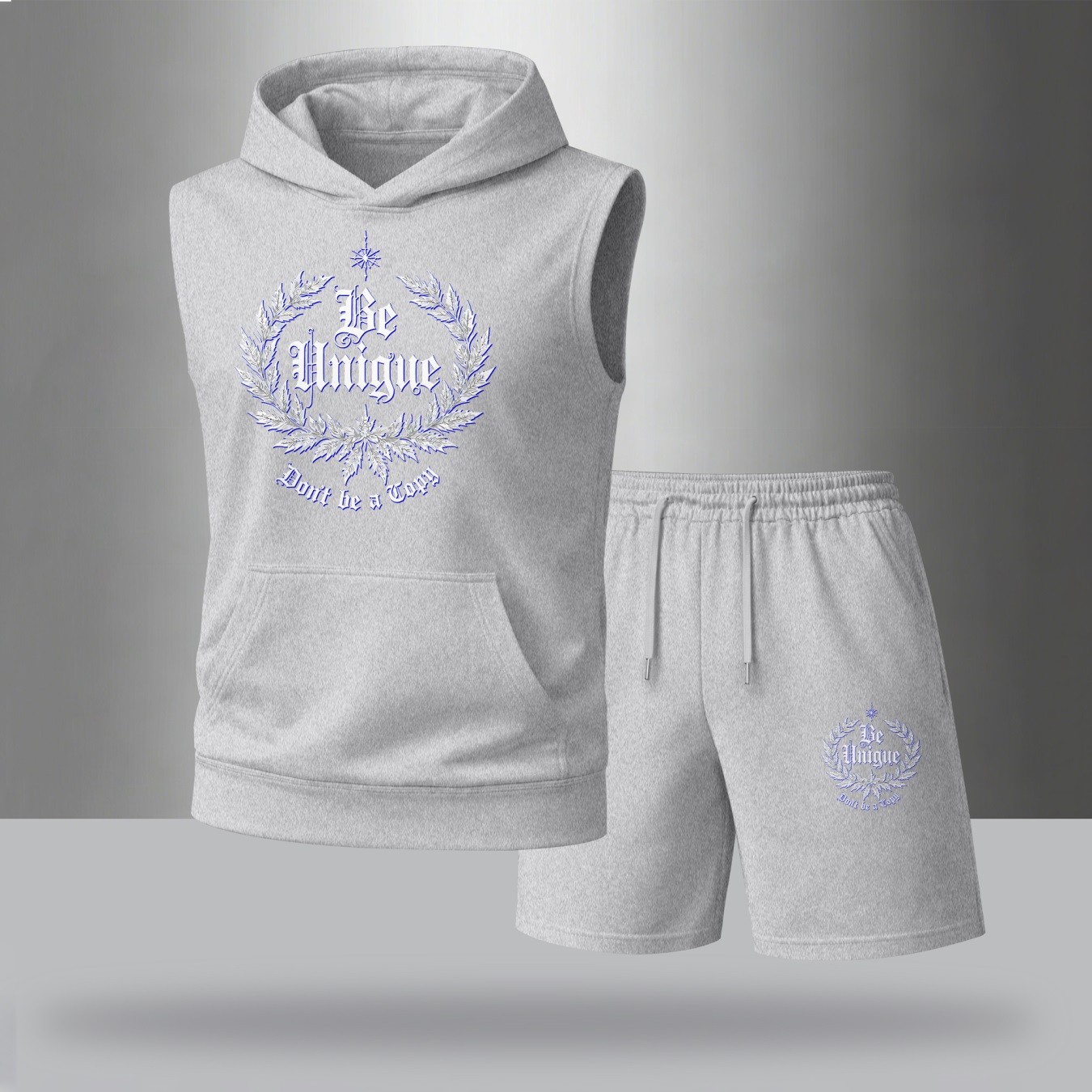 Sudadera con capucha Urban Style Sleeveless Set – “Be Unique” estampado, Don’t Be a Copy Graphic, Summer Streetwear Tracksuit, TikTok US Hot Trend, para uso diario & Gym Ready para hombre