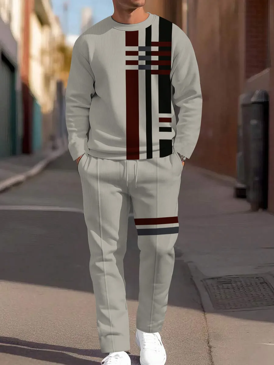 Simple Colorblock Round Neck casual Sports Set 0140 para hombre